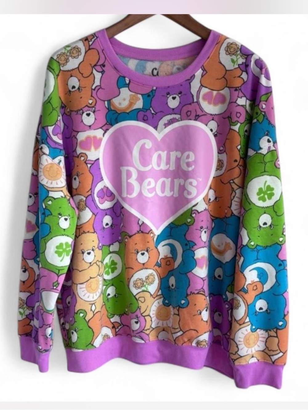Retro Care Bears Purple Multicolor Allover Print Crewneck Sweatshirt Size L